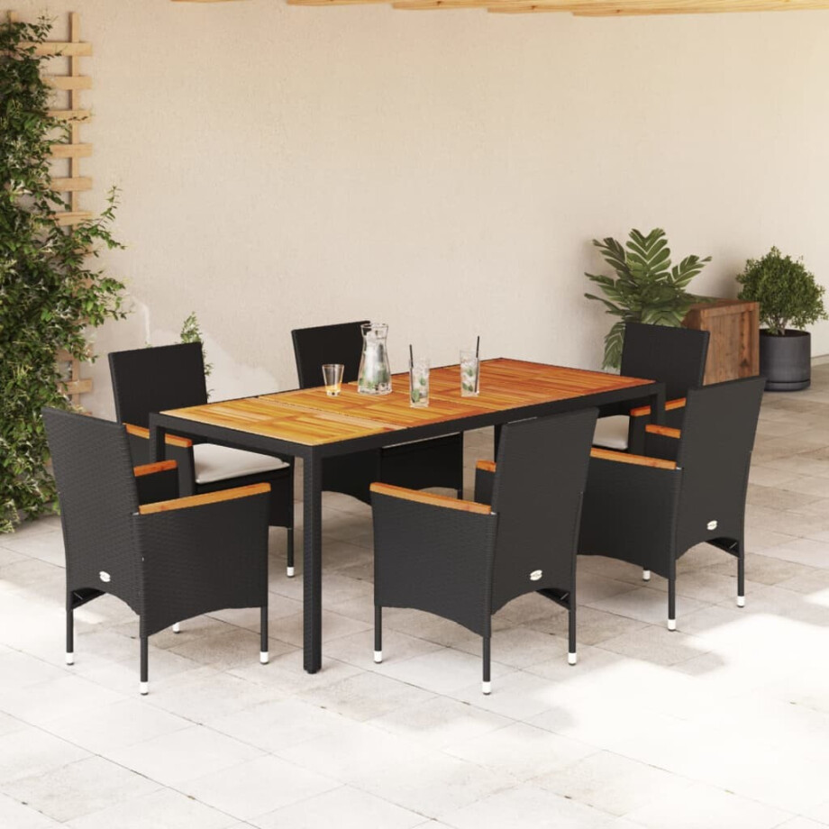 vidaXL 7-delige Tuinset met kussens poly rattan en acaciahout zwart vidaXL 7-delige Tuinset met kussens poly rattan en acaciahout zwart afbeelding 1