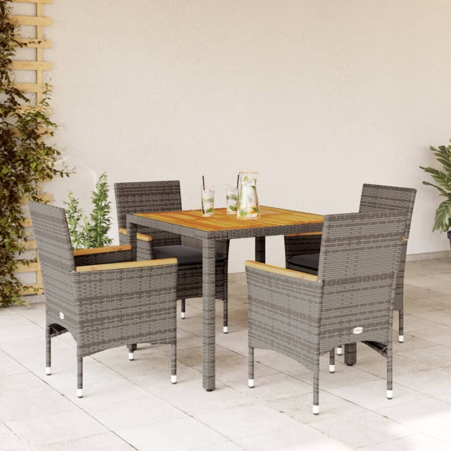 vidaXL 5-delige Tuinset met kussens poly rattan en acaciahout grijs afbeelding 1