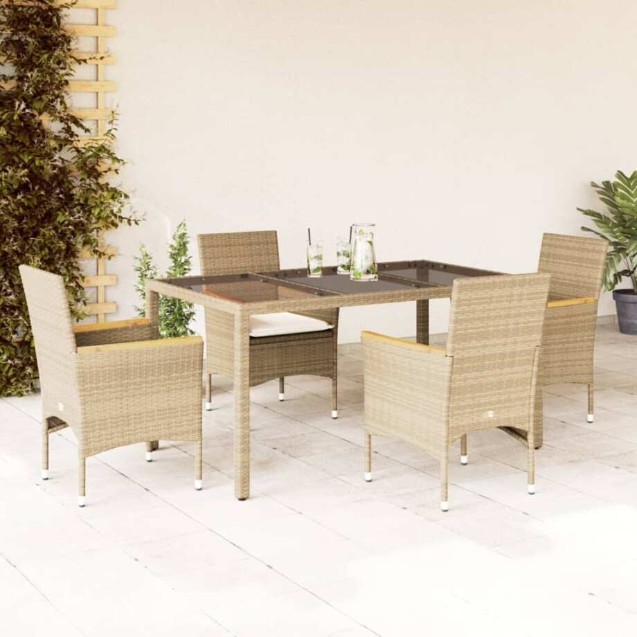 vidaXL 5-delige Tuinset met kussens poly rattan en glas beige vidaXL 5-delige Tuinset met kussens poly rattan en glas beige afbeelding 1