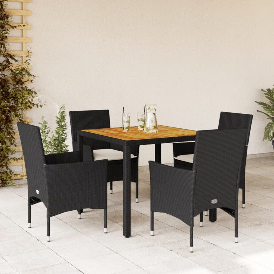 vidaXL 5-delige Tuinset met kussens poly rattan en acaciahout zwart afbeelding 1