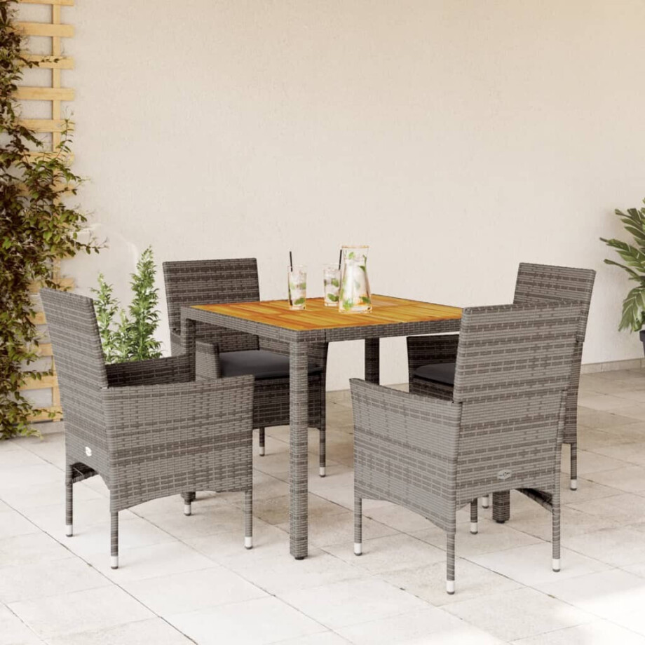 vidaXL 5-delige Loungeset met kussens poly rattan en acaciahout grijs afbeelding 1