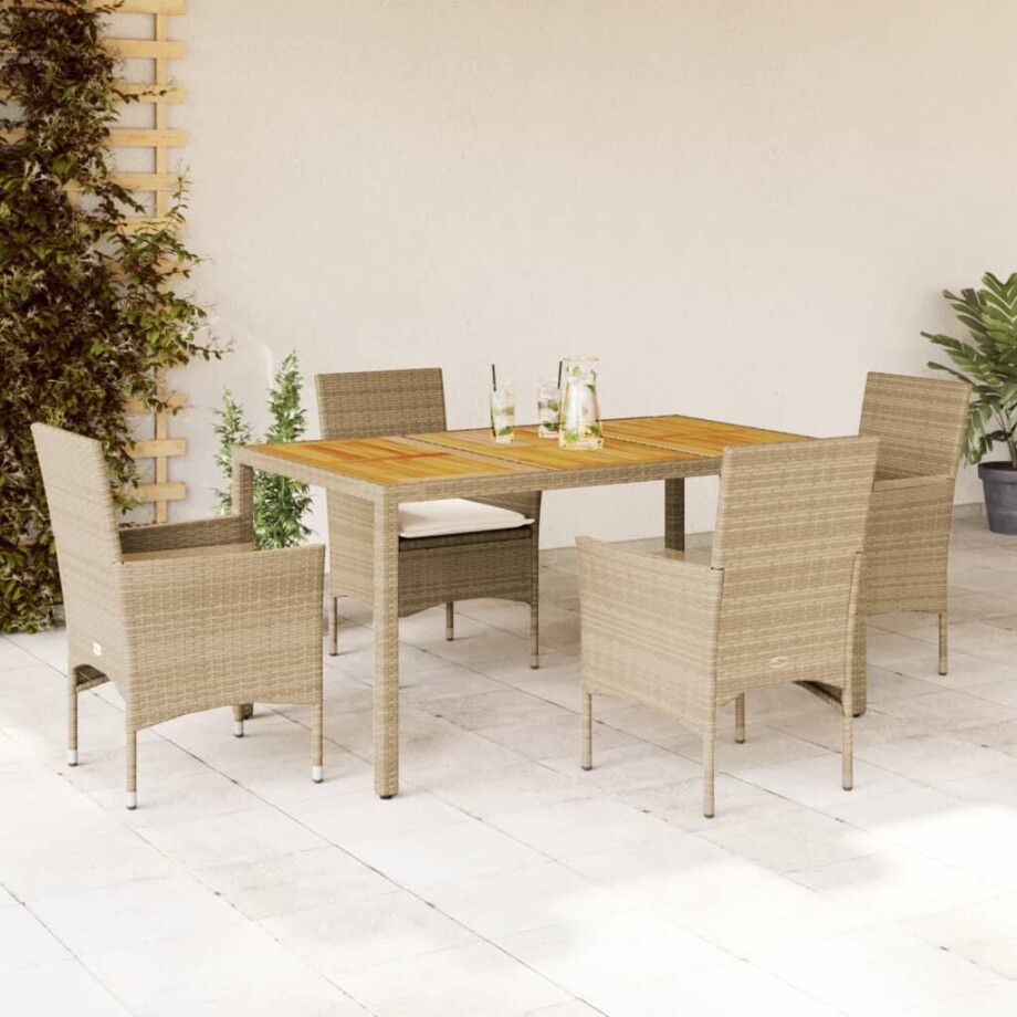vidaXL 5-delige Tuinset met kussens poly rattan en acaciahout beige vidaXL 5-delige Tuinset met kussens poly rattan en acaciahout beige afbeelding 1