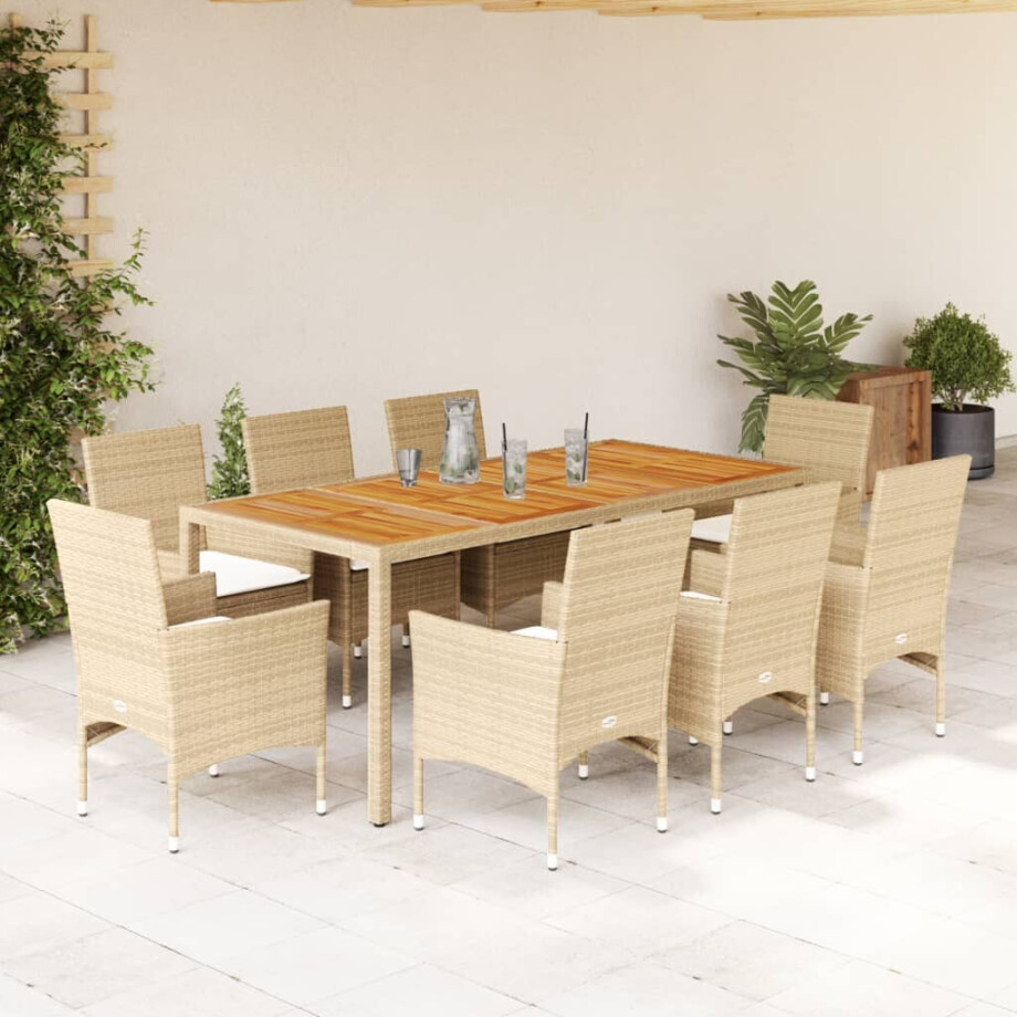 vidaXL 9-delige Tuinset met kussens poly rattan en acaciahout beige vidaXL 9-delige Tuinset met kussens poly rattan en acaciahout beige afbeelding 1