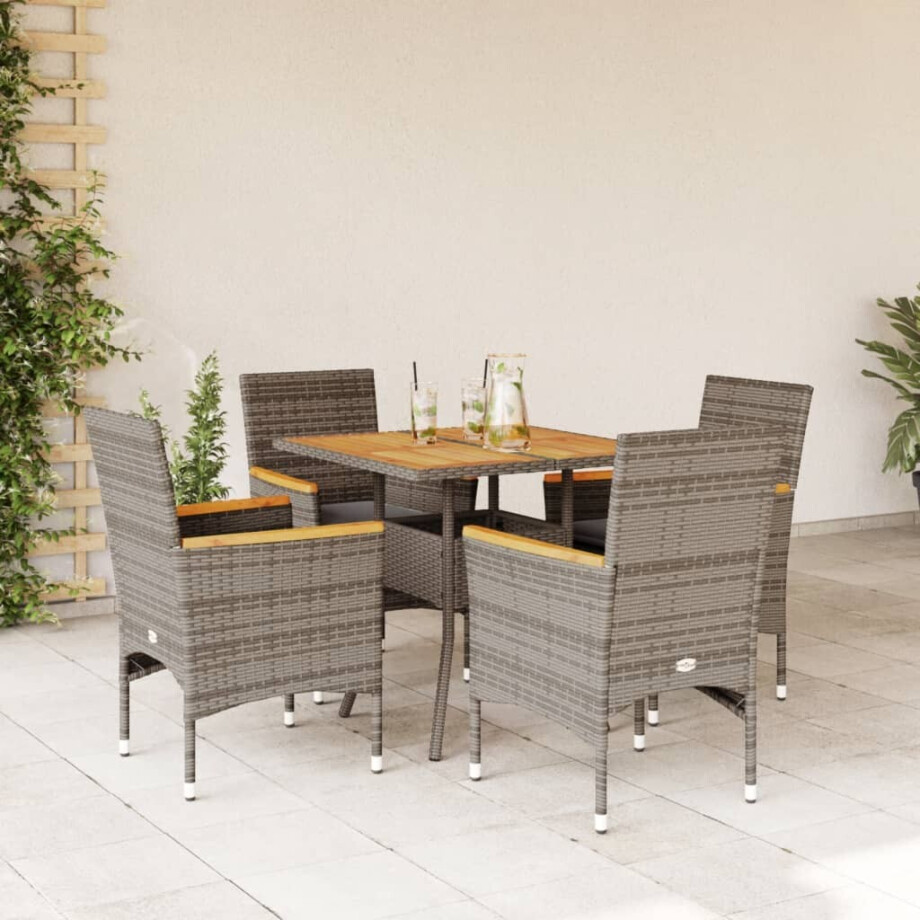 vidaXL 5-delige Loungeset met kussens poly rattan en acaciahout grijs afbeelding 1