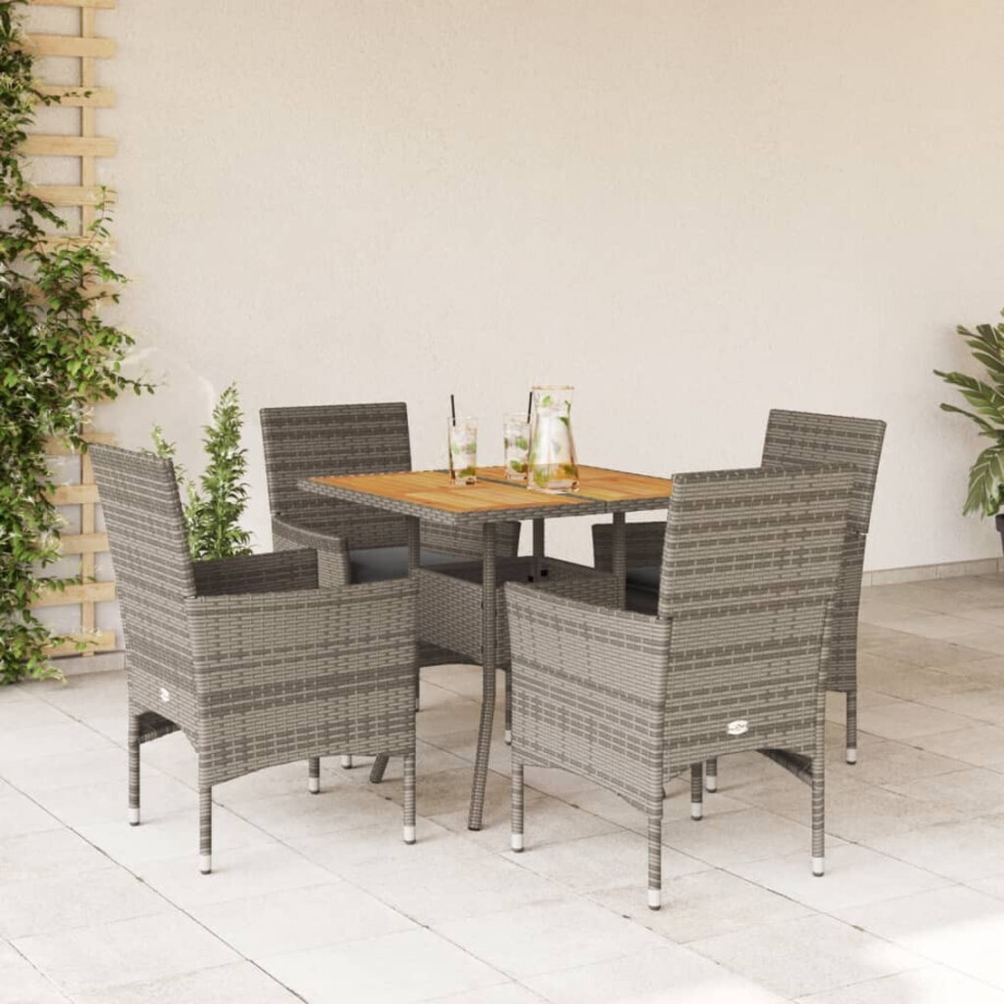 vidaXL 5-delige Loungeset met kussens poly rattan en acaciahout grijs afbeelding 1