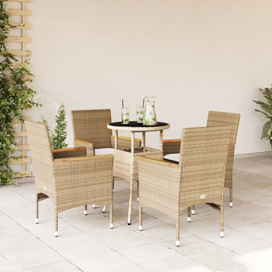 vidaXL 5-delige Tuinset met kussens poly rattan en glas beige vidaXL 5-delige Tuinset met kussens poly rattan en glas beige afbeelding 1
