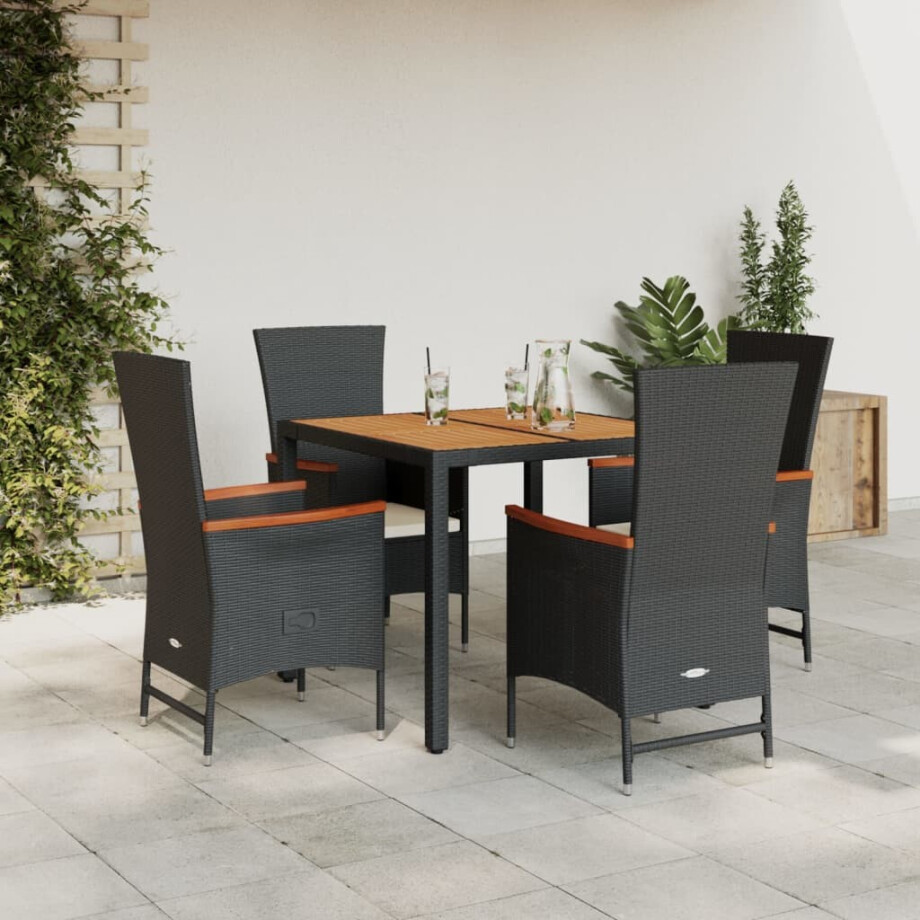 vidaXL 5-delige Tuinset met kussens poly rattan zwart afbeelding 1