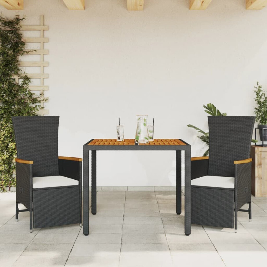 vidaXL 3-delige Tuinset met kussens poly rattan zwart vidaXL 3-delige Tuinset met kussens poly rattan zwart afbeelding 1