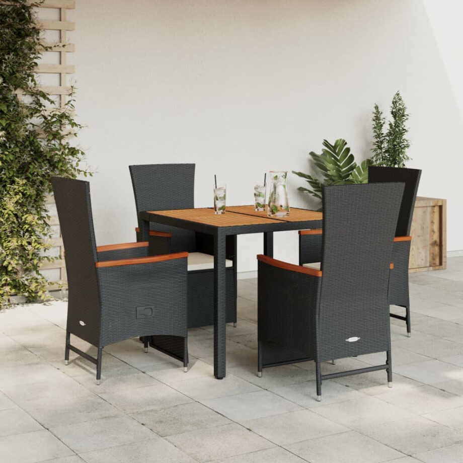 vidaXL 5-delige Tuinset met kussens poly rattan zwart afbeelding 1