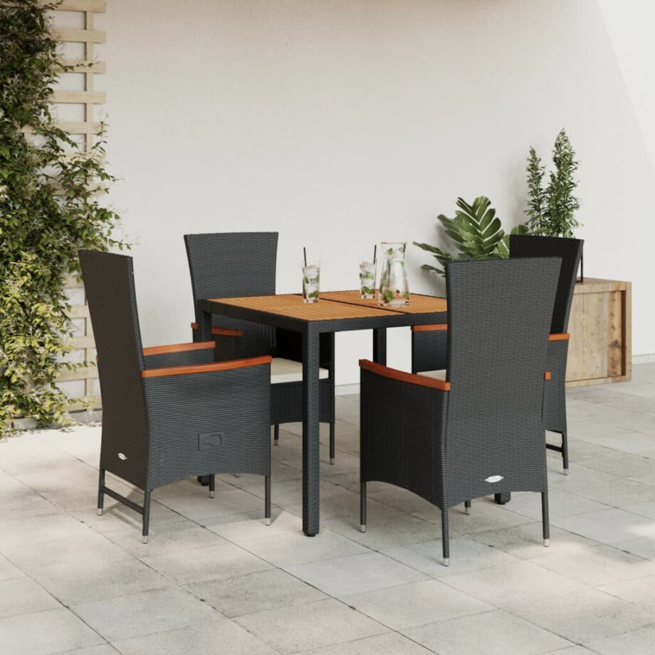 vidaXL 5-delige Tuinset met kussens poly rattan zwart afbeelding 1