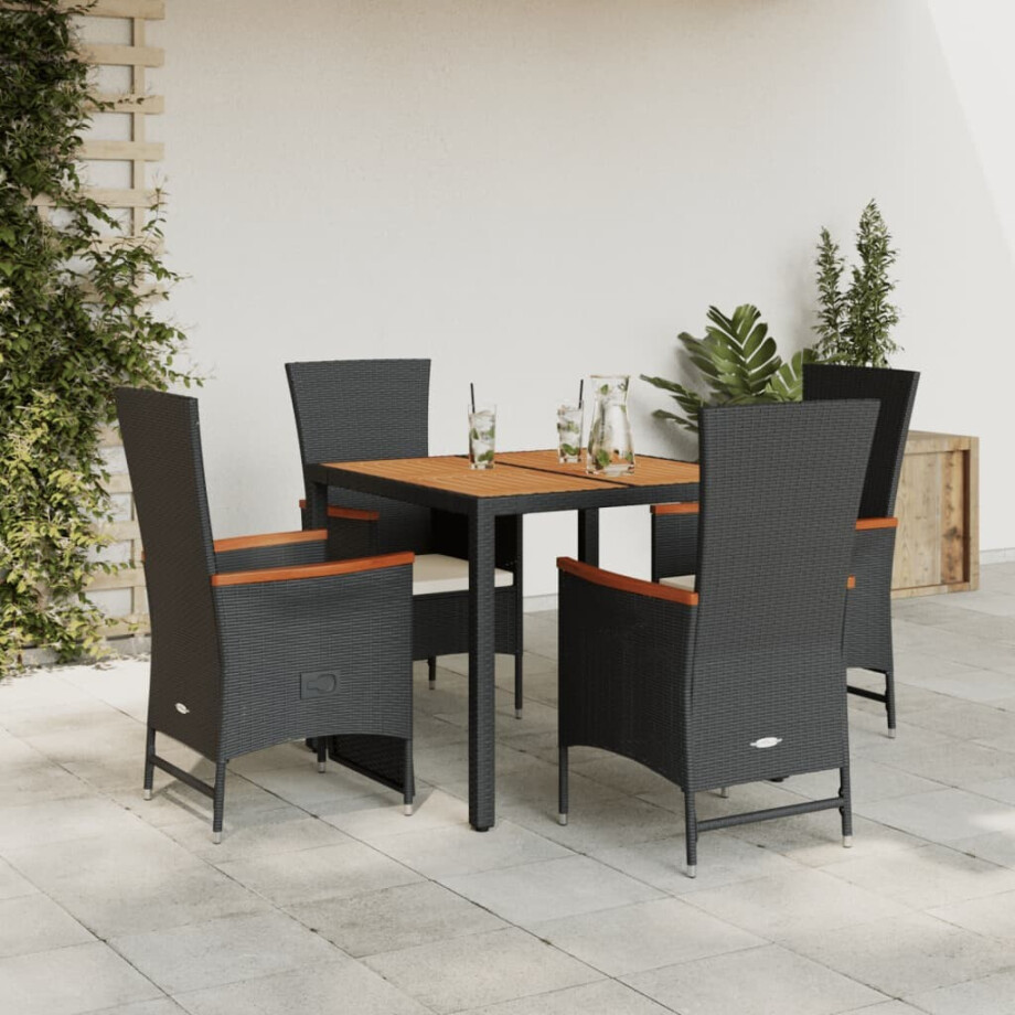 vidaXL 5-delige Tuinset met kussens poly rattan zwart afbeelding 1