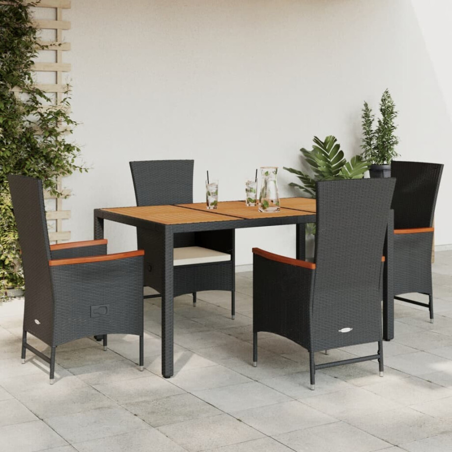 vidaXL 5-delige Tuinset met kussens poly rattan zwart afbeelding 1