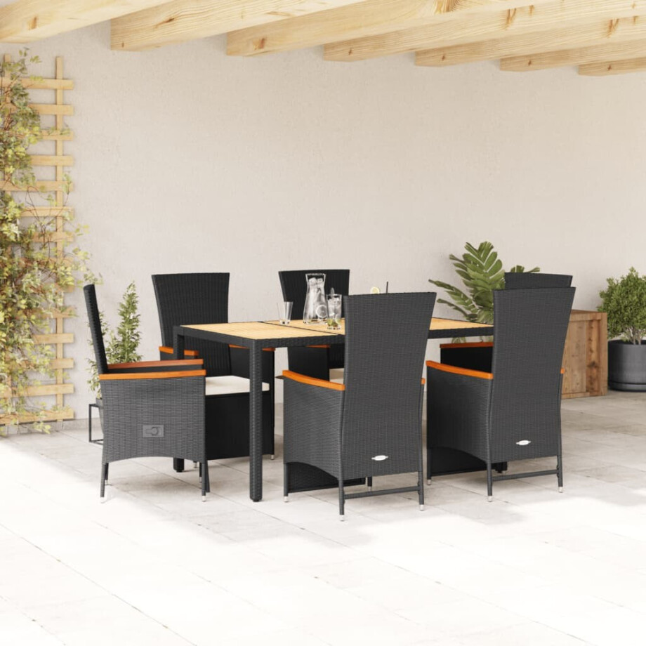vidaXL 7-delige Tuinset met kussens poly rattan zwart vidaXL 7-delige Tuinset met kussens poly rattan zwart afbeelding 1