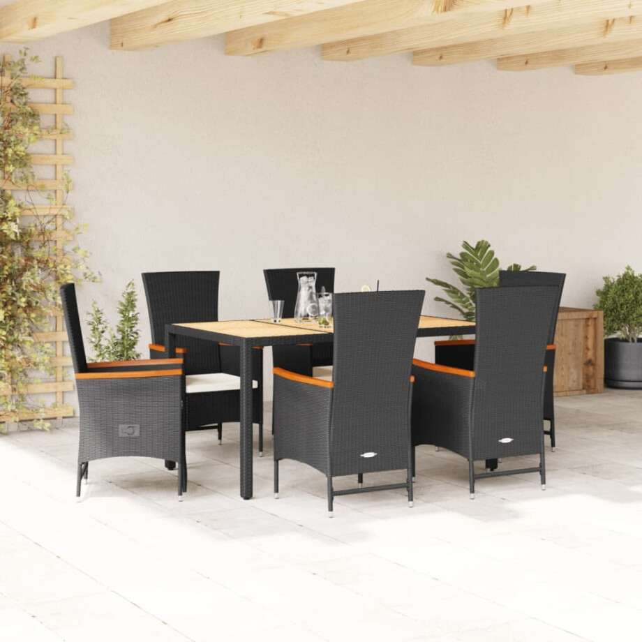 vidaXL 7-delige Tuinset met kussens poly rattan zwart afbeelding 1