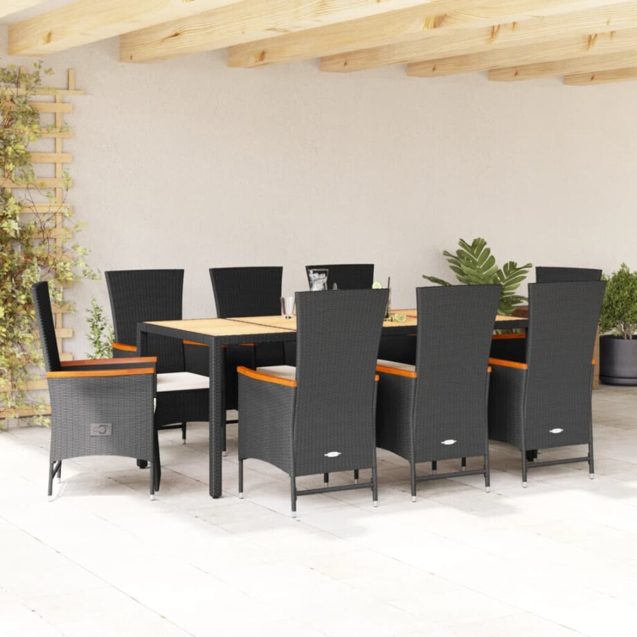 vidaXL 9-delige Tuinset poly rattan zwart afbeelding 1