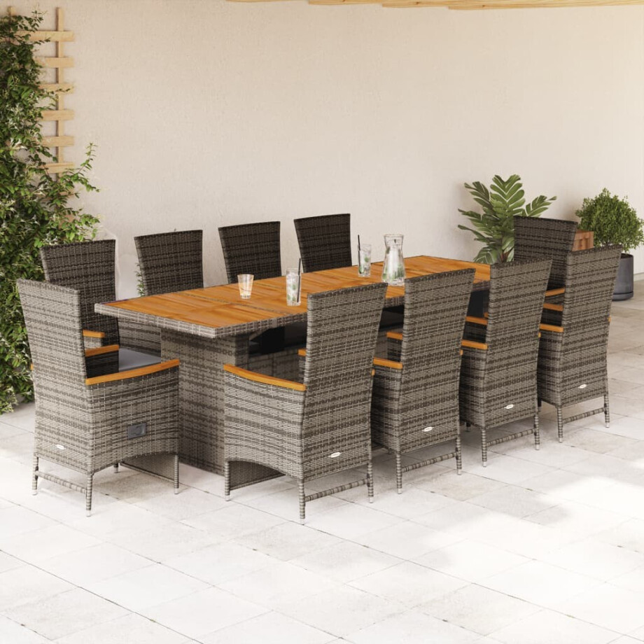 vidaXL 11-delige Tuinset met kussens poly rattan grijs afbeelding 1