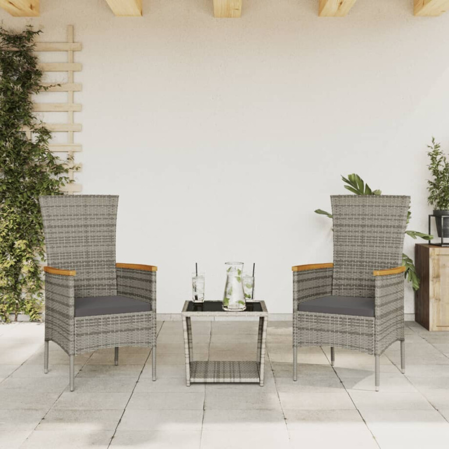 vidaXL 3-delige Tuinset met kussens poly rattan grijs afbeelding 1