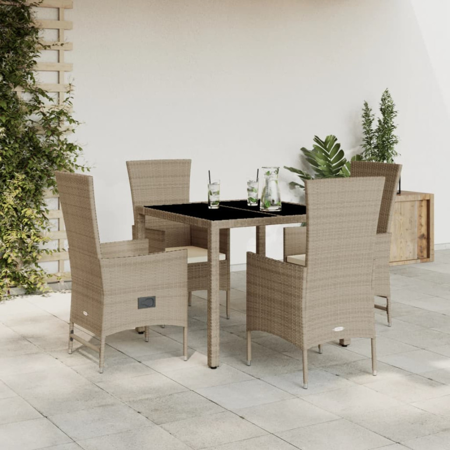 vidaXL 5-delige Tuinset met kussens poly rattan beige afbeelding 1