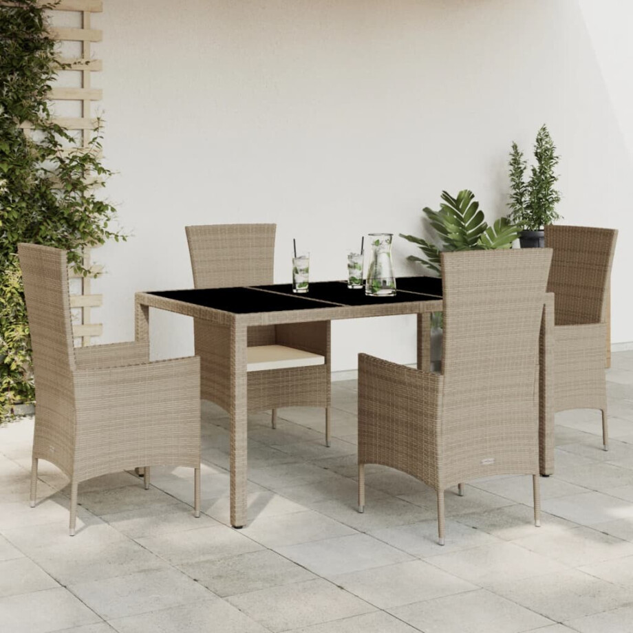 vidaXL 5-delige Tuinset met kussens poly rattan beige afbeelding 1