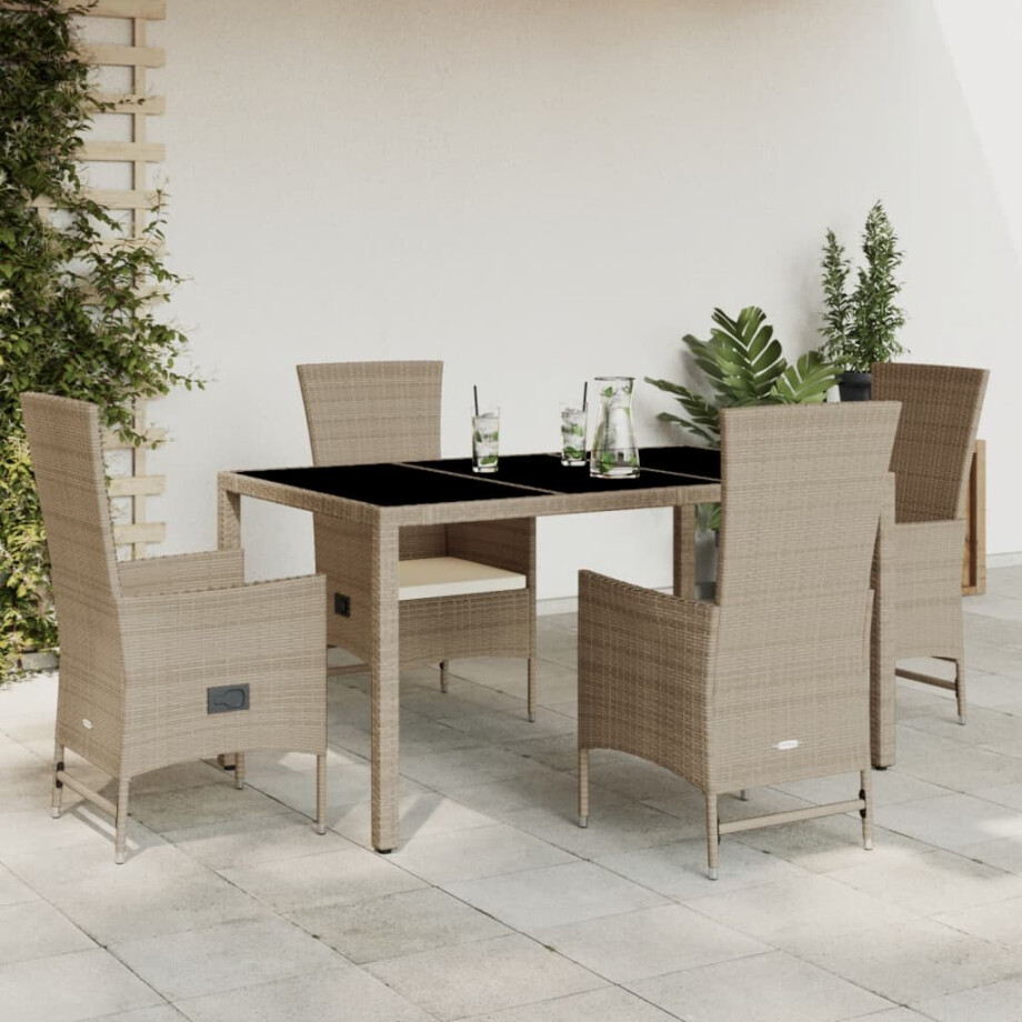 vidaXL 5-delige Tuinset met kussens poly rattan beige afbeelding 1