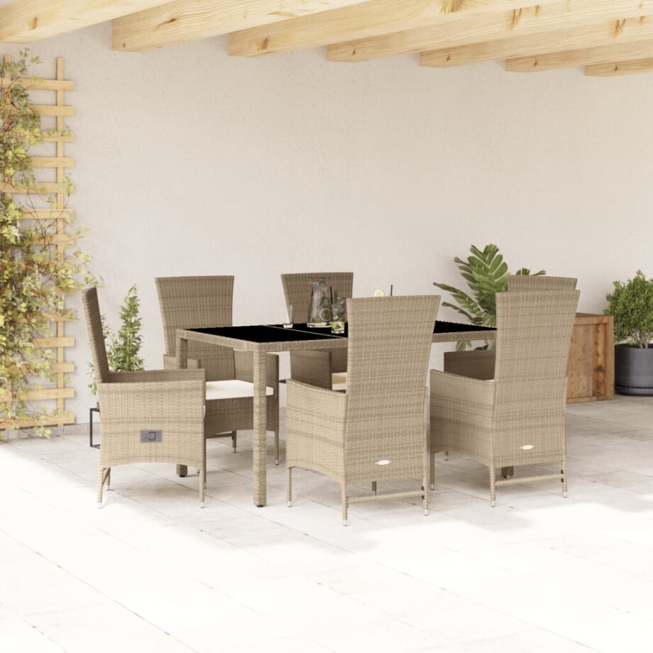 vidaXL 7-delige Tuinset met kussens poly rattan beige afbeelding 1
