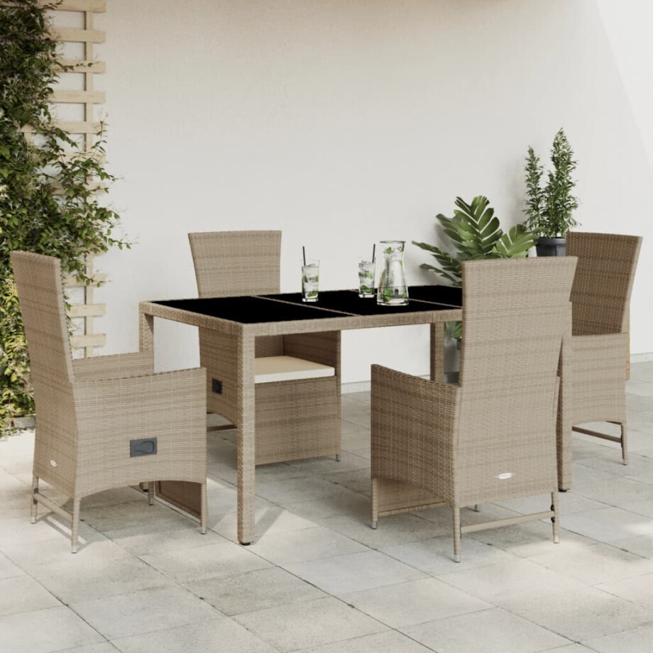 vidaXL 5-delige Tuinset met kussens poly rattan beige vidaXL 5-delige Tuinset met kussens poly rattan beige afbeelding 1