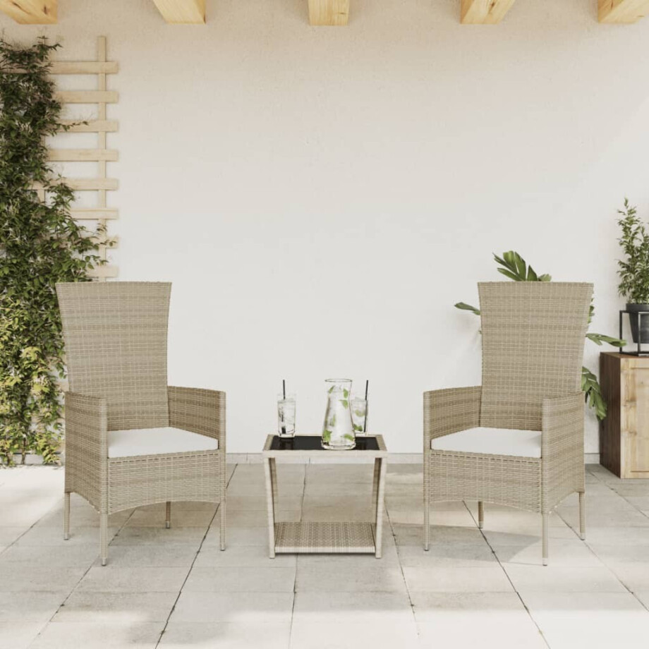 vidaXL 3-delige Tuinset met kussens poly rattan beige vidaXL 3-delige Tuinset met kussens poly rattan beige afbeelding 1