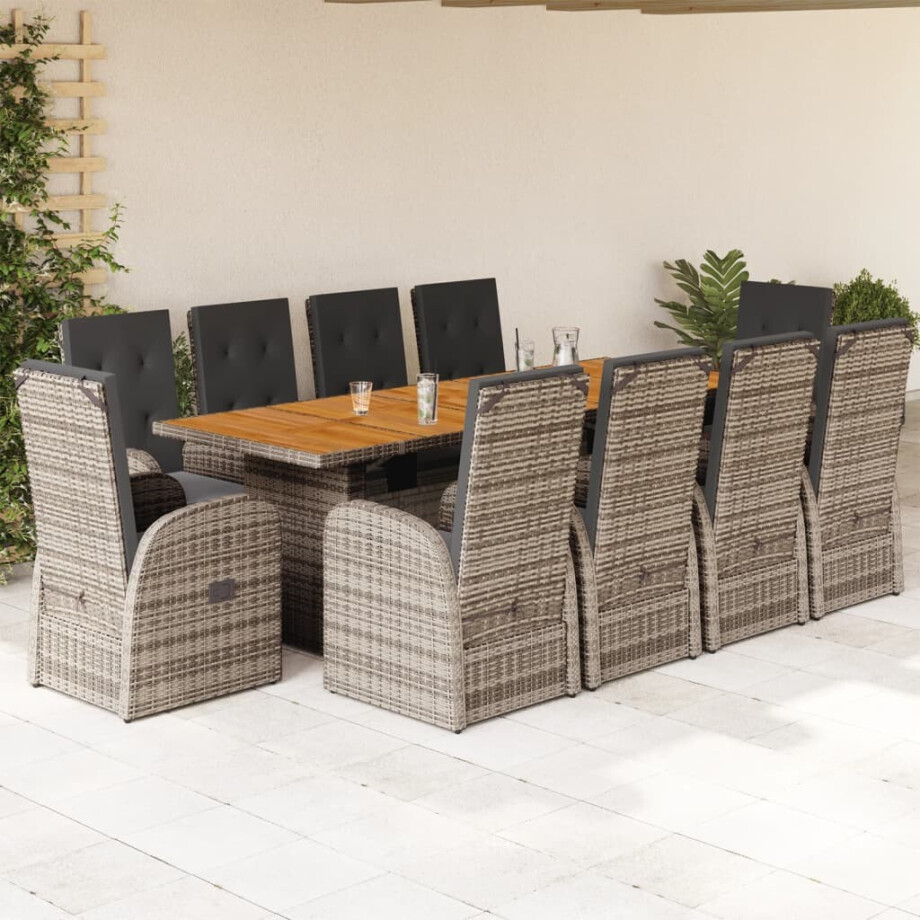 vidaXL 11-delige Tuinset met kussens poly rattan grijs vidaXL 11-delige Tuinset met kussens poly rattan grijs afbeelding 1