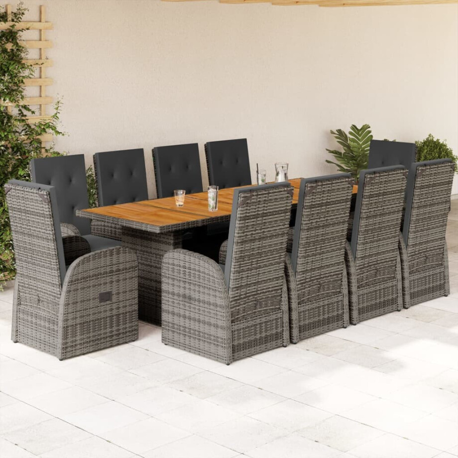 vidaXL 11-delige Tuinset met kussens poly rattan grijs vidaXL 11-delige Tuinset met kussens poly rattan grijs afbeelding 1