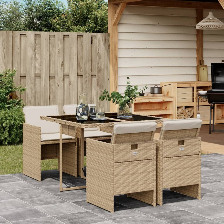 vidaXL 5-delige Tuinset met kussens poly rattan beige vidaXL 5-delige Tuinset met kussens poly rattan beige afbeelding 1