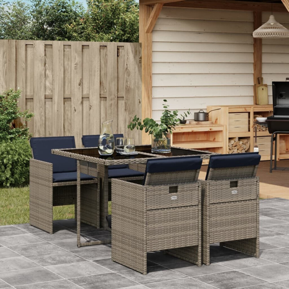 vidaXL 5-delige tuinset met kussens, grijs polyrotan afbeelding 1