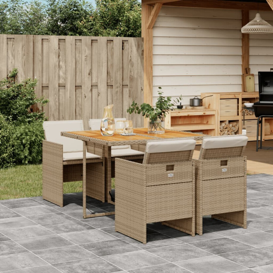 vidaXL 5-delige Tuinset met kussens poly rattan beige afbeelding 1