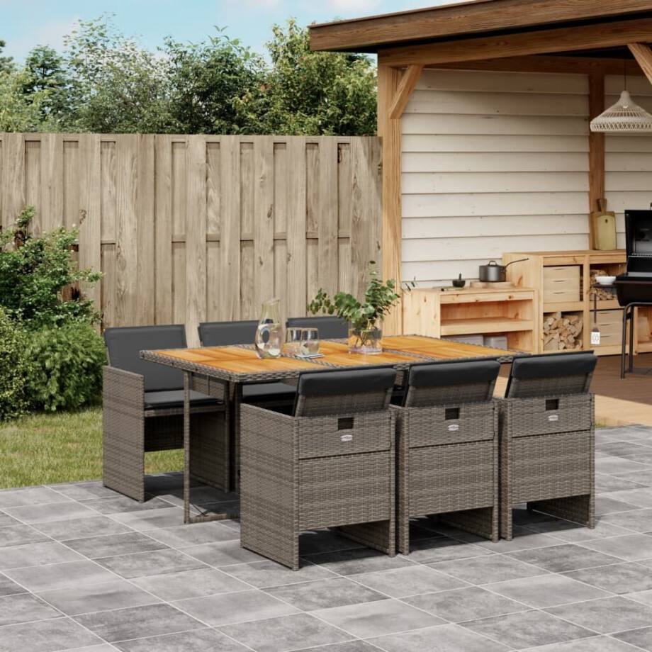vidaXL 7-delige Tuinset met kussens poly rattan grijs afbeelding 1