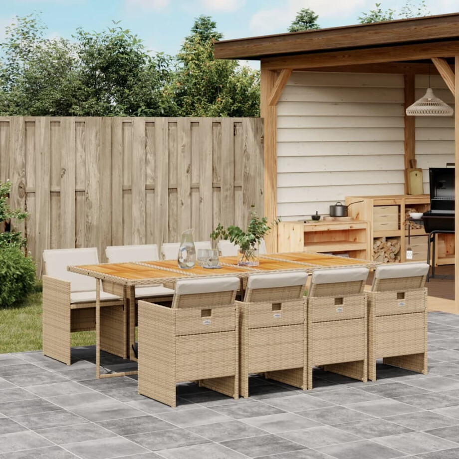 vidaXL 9-delige Tuinset met kussens poly rattan beige vidaXL 9-delige Tuinset met kussens poly rattan beige afbeelding 1