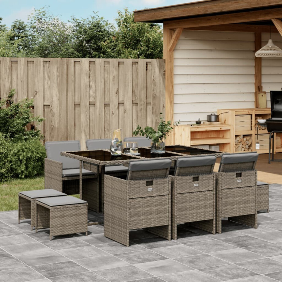 vidaXL 11-delige Tuinset met kussens poly rattan grijs afbeelding 1