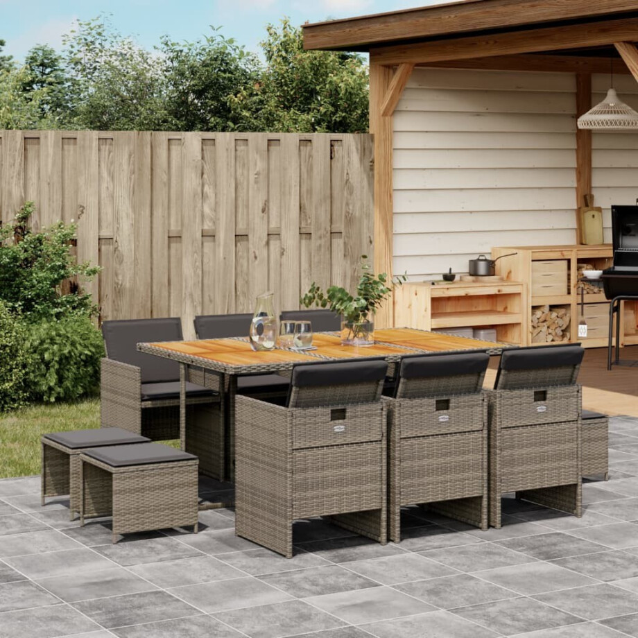 vidaXL 11-delige Tuinset met kussens poly rattan grijs vidaXL 11-delige Tuinset met kussens poly rattan grijs afbeelding 1