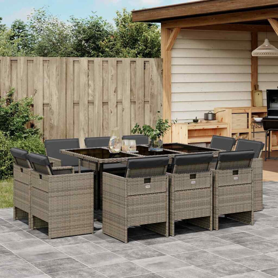 vidaXL 11-delige Tuinset met kussens poly rattan grijs afbeelding 1