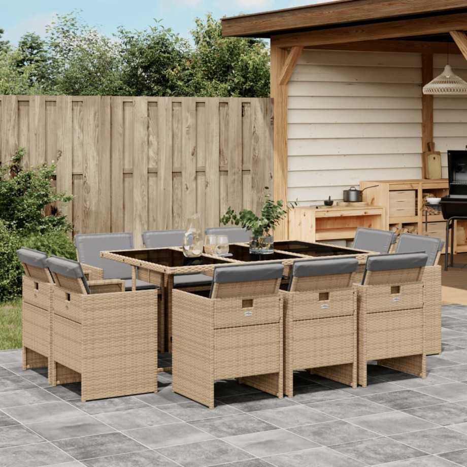 vidaXL 11-delige Tuinset met kussens poly rattan gemengd beige afbeelding 1