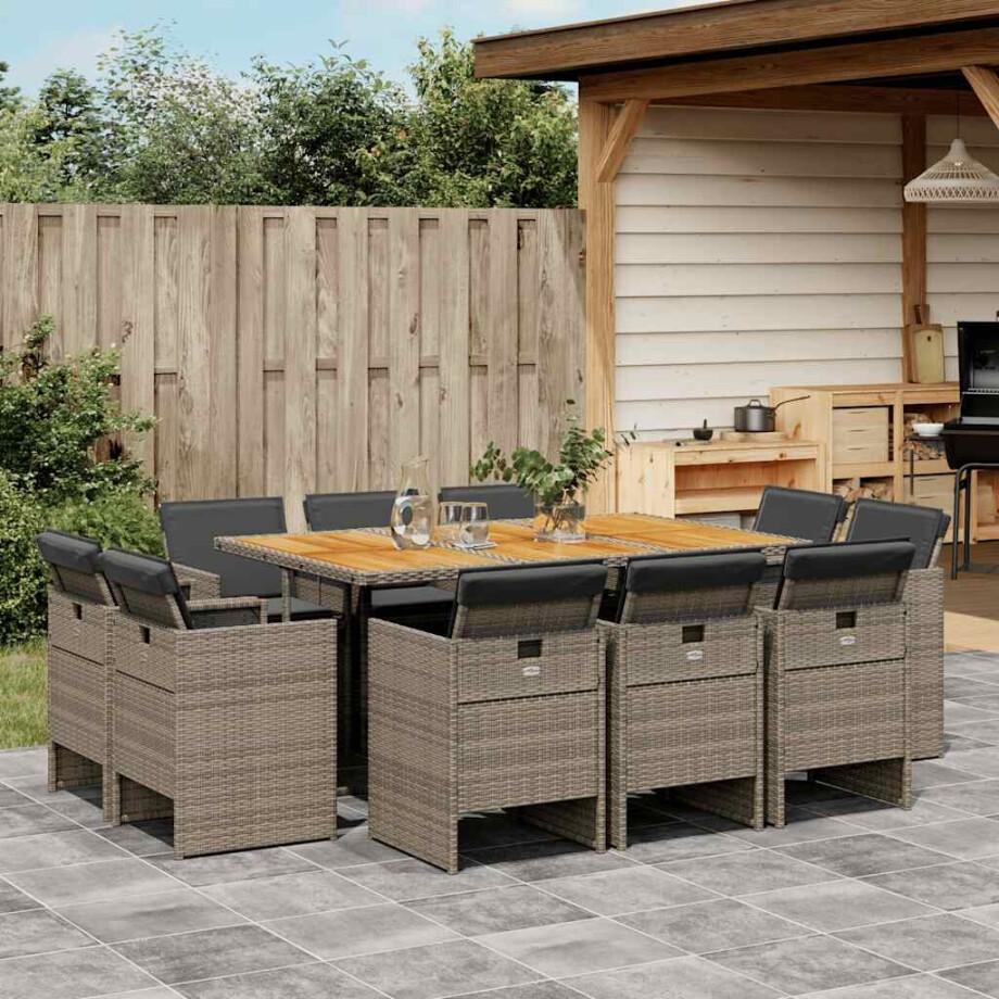 vidaXL 11-delige Tuinset met kussens poly rattan grijs vidaXL 11-delige Tuinset met kussens poly rattan grijs afbeelding 1