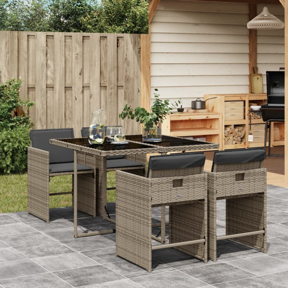 vidaXL 5-delige Tuinset met kussens poly rattan grijs afbeelding 1