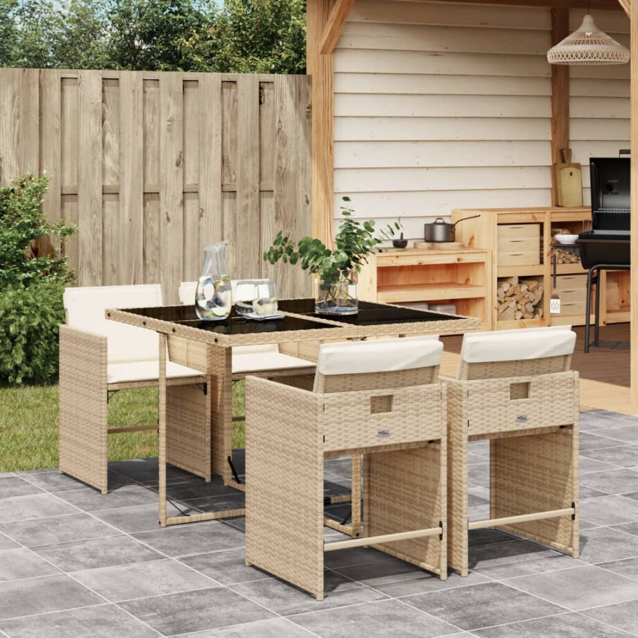 vidaXL 5-delige Tuinset met kussens poly rattan beige afbeelding 1