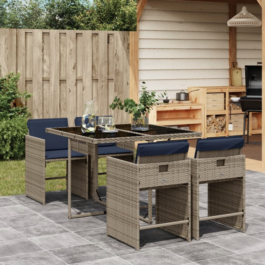 vidaXL 5-delige tuinset met kussens, grijs polyrotan afbeelding 1