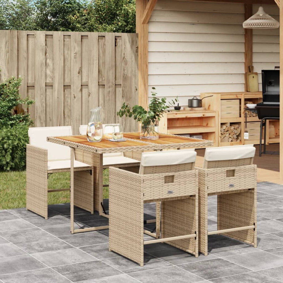 vidaXL 5-delige Tuinset met kussens poly rattan beige afbeelding 1