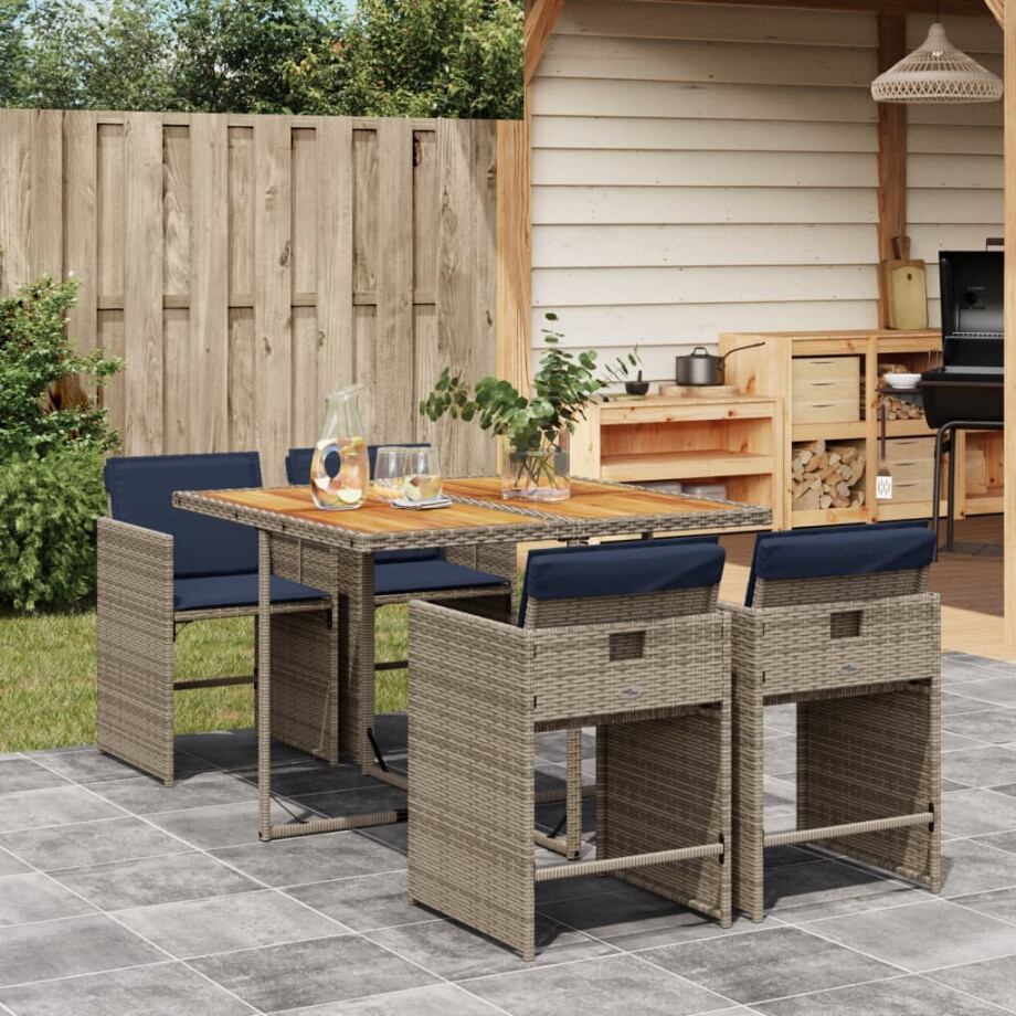 vidaXL 5-delige tuinset met kussens, grijs polyrotan afbeelding 1