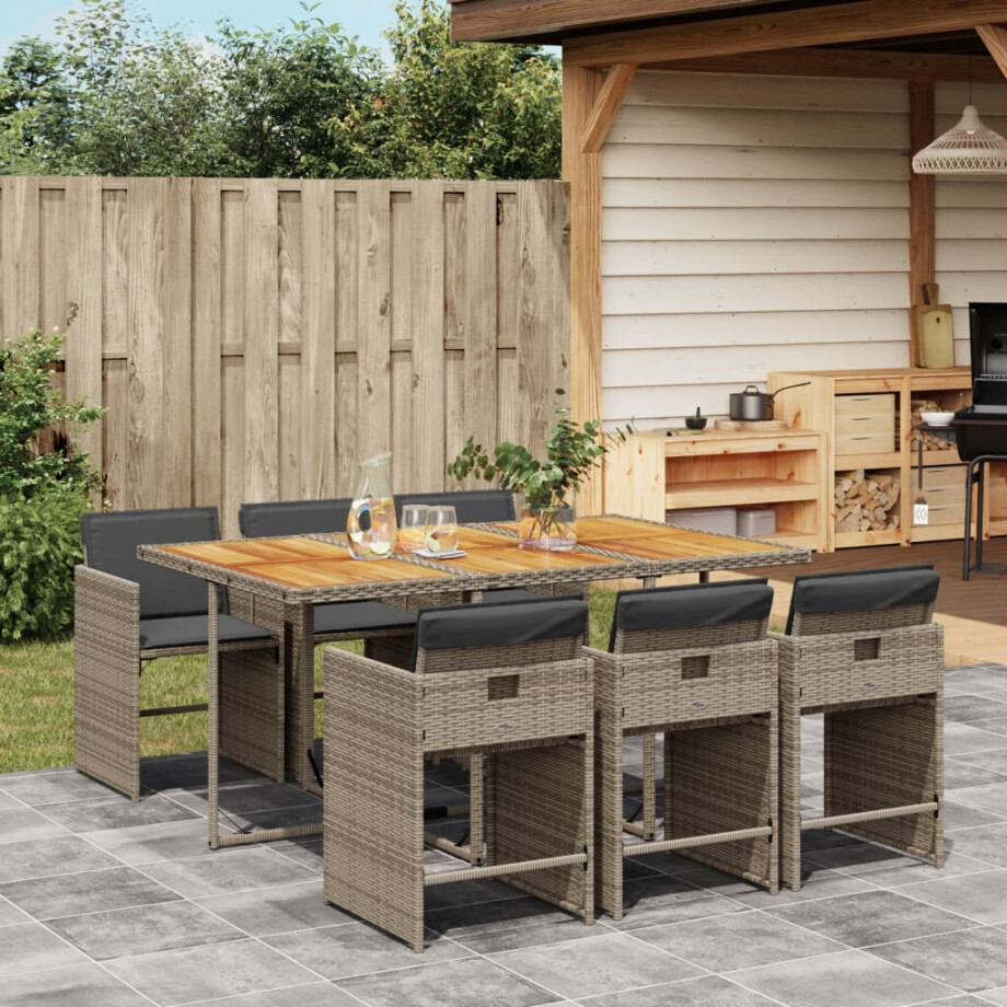 vidaXL 7-delige Tuinset met kussens poly rattan grijs vidaXL 7-delige Tuinset met kussens poly rattan grijs afbeelding 1