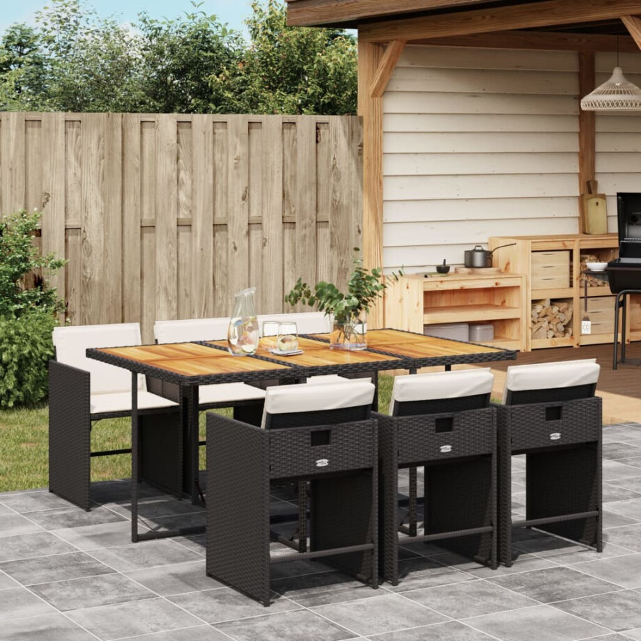 vidaXL 7-delige Tuinset met kussens poly rattan zwart vidaXL 7-delige Tuinset met kussens poly rattan zwart afbeelding 1
