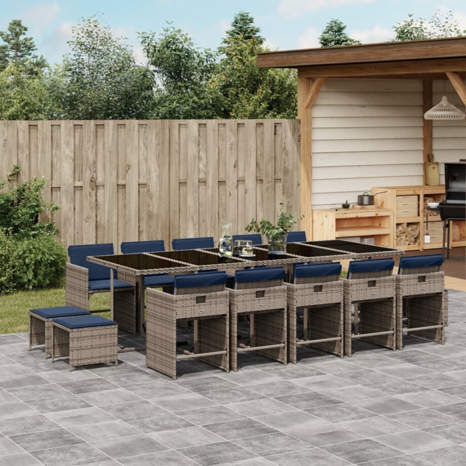 vidaXL 15-delige tuinset met kussens, grijs polyrotan afbeelding 1