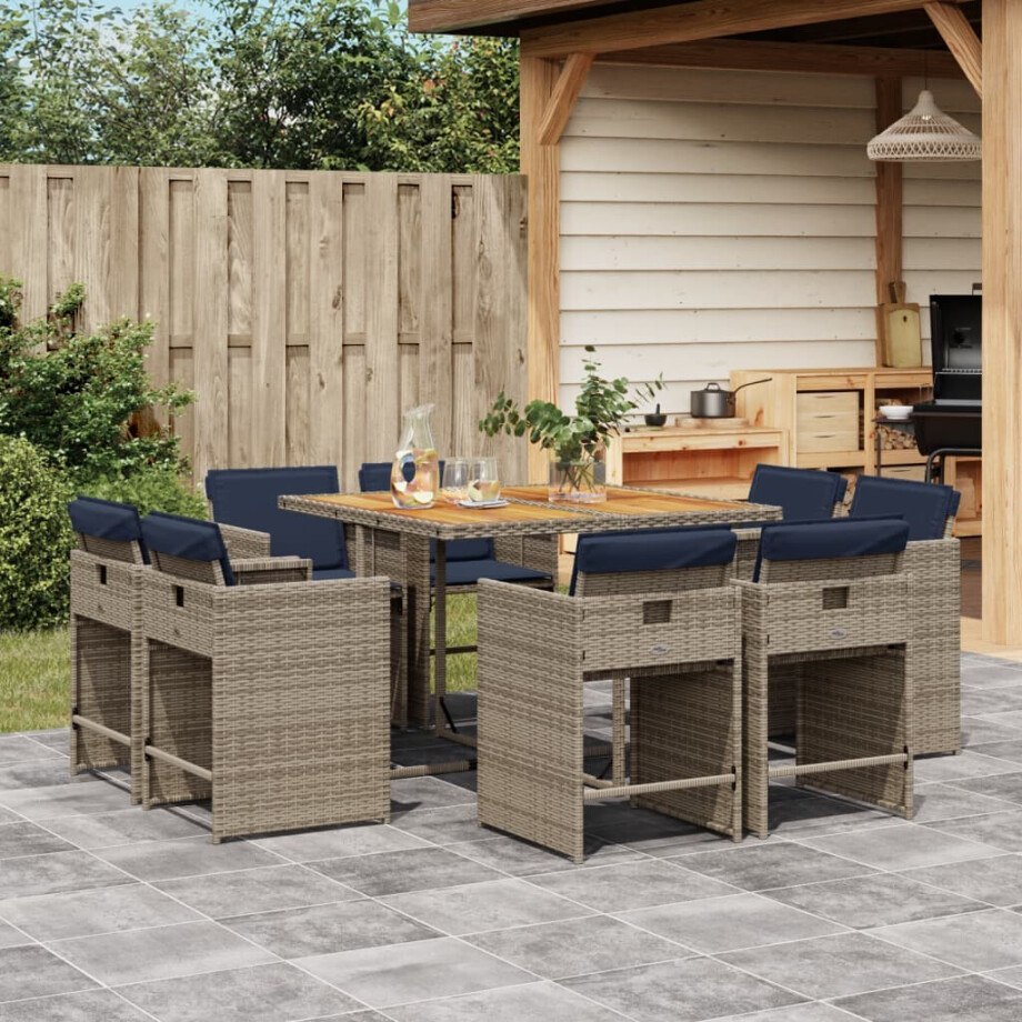 vidaXL 9-delige tuinset met kussens, grijs polyrotan afbeelding 1