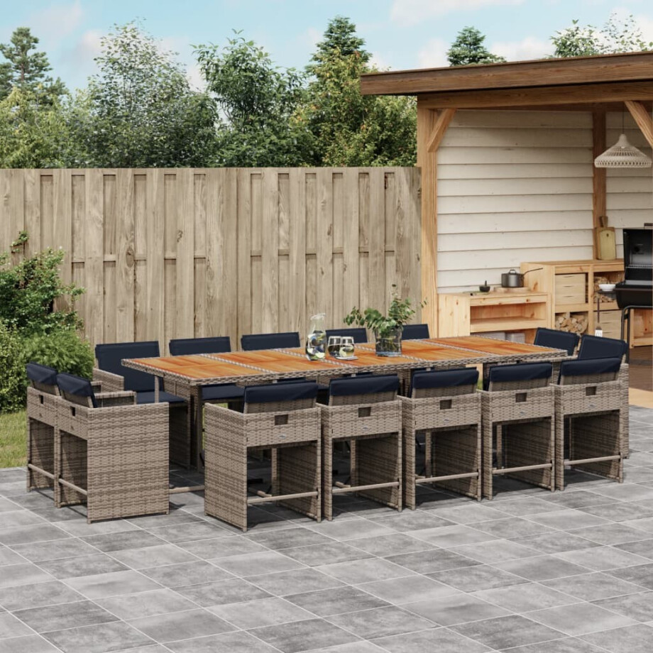 vidaXL 15-delige tuinset met kussens, grijs polyrotan afbeelding 1