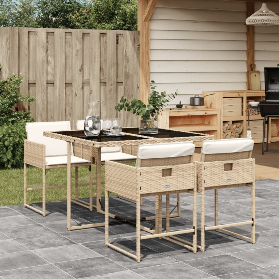 vidaXL 5-delige Tuinset met kussens poly rattan beige afbeelding 1